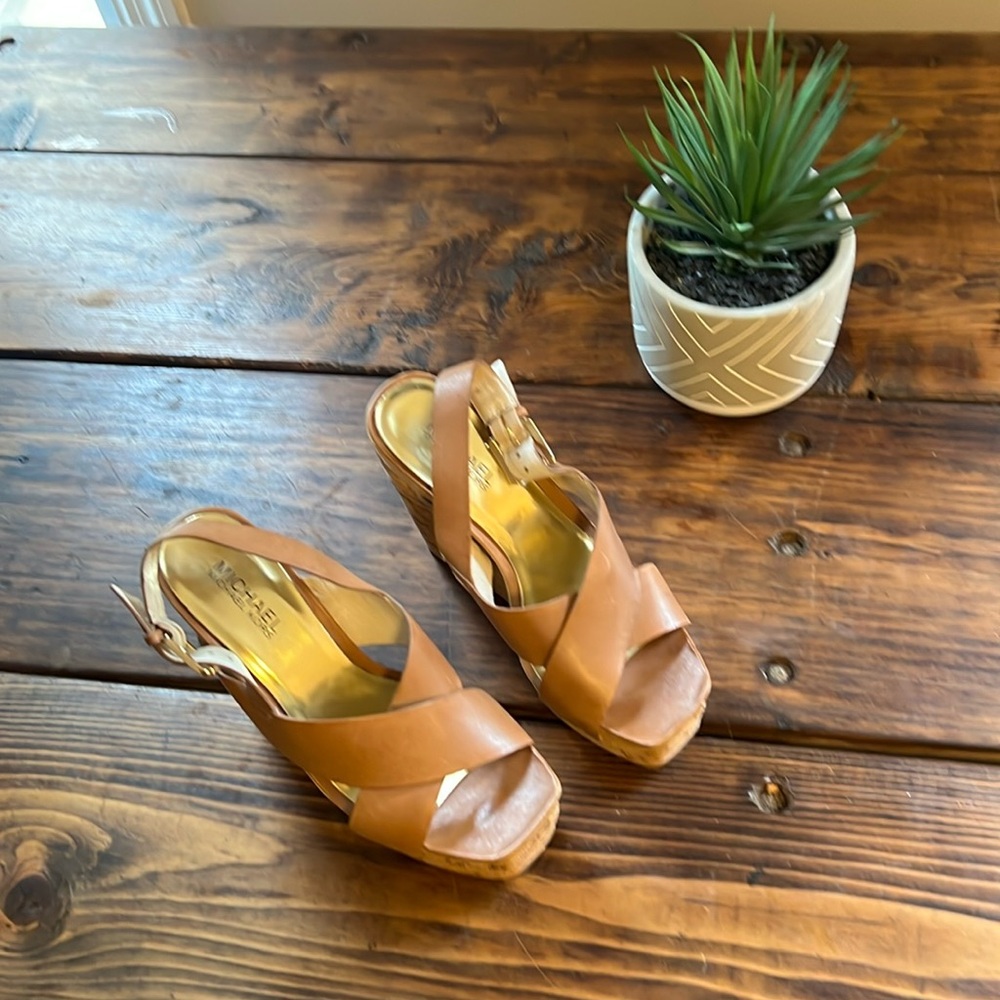 Micheal Kors Platform Wedge Sandals Cross Strapped with Cork Heels.  Like New. 6